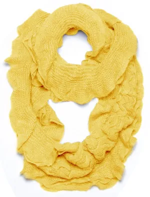 Yellow Peach Couture Trendy and Chic Ruffle Edge Thick Knitted Circle Infinity Loop Scarf